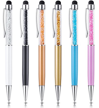 SEGMOI(TM) 6Pack 2 in 1 Slim Crystal Diamond Stylus and Ink Ballpoint Pen for Capacitive Touch Screen iPhone 4S 5 5S 5C 6 6 6S Plus, Android Smart Phone,iPad 2 3 4 Pro, iPad mini 1 2 4, iPad Air, Samsung Galaxy S3 4 5 6 Edge Plus, Note 3 4 5, HTC Huawei Xiaomi