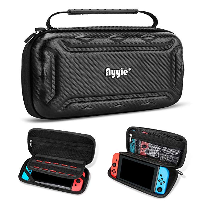 Ayyie Carry Case for Nintendo Switch, Switch Case Portable Travel Protective Messenger Bag Soft Lining 15 Games for Nintendo Switch Console & Accessories(Carbon Fiber)