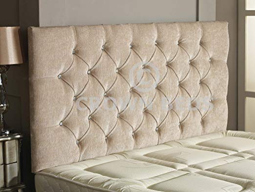 CROWNBEDSUK CHESTERFIELD DIAMANTE BUTTON HEADBOARD IN 2ft5,3ft,4ft,4ft6,5ft,6ft !!!!NEW!!!! (STONE, 2FT6 (SMALL SINGLE) DIAMANTE)