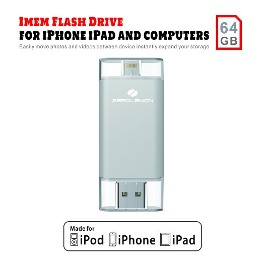 Apple MFi CertifiedZeroLemon iMemStick Flash Drive with Lightning to USB Storage 64GB Compatible with iPhone  iPad iPod PCs Mac Computers- 1 Year Warranty-Silver