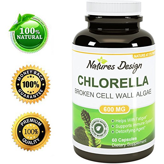 Chlorella Supplement - Natural Superfood Algae Detox Antioxidants for Fatigue Immune System Boost and Digestion - Pure Broken Cell Wall Chlorella Capsules for Men & Women 600 mg - Natures Design