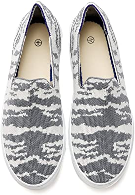 AOMAIS Women's Slip on Shoes Leopard Shoes Casual Slip on Sneakers for Women Tennis Shoes Grey