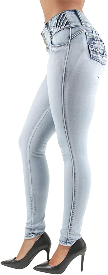 Women Juniors/Plus Size Colombian Design Butt Lift Mid Waist Skinny Jeans (36)