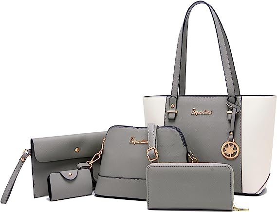 Soperwillton Handbag for Women Wallet Tote Bag Shoulder Bags Top Handle Satchel 5pcs Purse Set