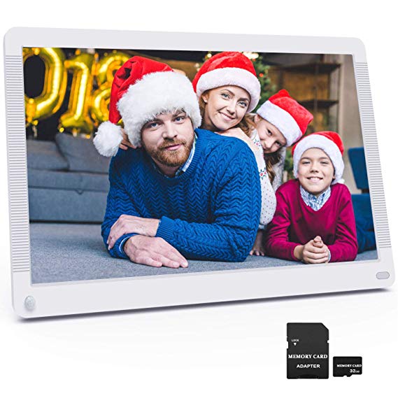 Digital Picture Frame 17.3 Inch 1920x1080 16:9 IPS Screen, Photo Auto Rotate, Motion Sensor, Auto Play, Auto Time On/Off, Wall Mounted/Stand, Background Music, Remote Controller, Include 32GB SD Card