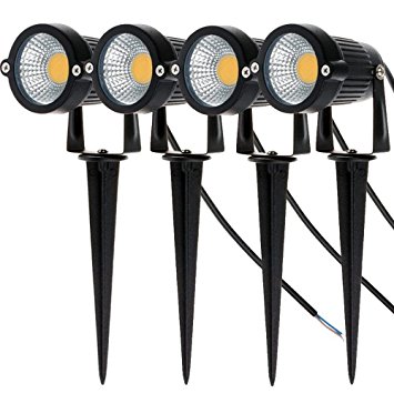 Familite Outdoor Waterproof Decorative Spotlight-6W COB LED Landscape Path Light AC/DC 12V with Spiked Stand, Pack of 4 (Warm White 2600-2800K)