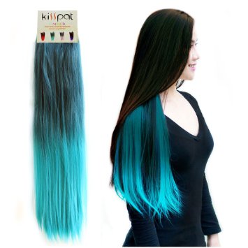 KISSPAT®Turquoise Fashion Ombre Dip Dyed Straight Hair Extension, Synthetic Clip In Hair Extensions, 5 Clips , 23-24" Long Fabulous Colors