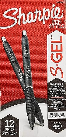 SHARPIE S-Gel Gel Pens, Bold Point (1.0mm), Black Ink Gel Pen, 12 Count