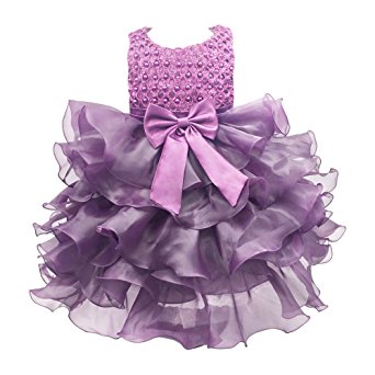 Weileenice Baby Girls Flower Wedding Pageant Dresses For Communion Party Beading Bodice Ruffle Tutu Dress With Bowknot