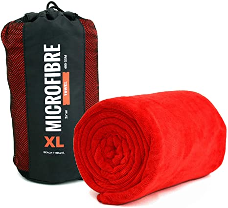 XL Premium Microfibre Beach/Travel/Swim Towel - 2x1m - 400GSM (Red)