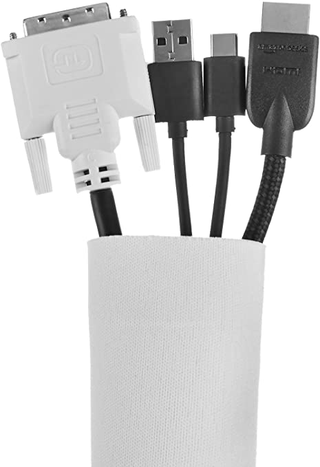 AmazonBasics Wire Cable Management Sleeve Cover Organizer - Zipper, 20-Inch, White, 4-Pack