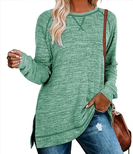 Aokosor Womens Sweaters Long Sleeve Shirts Lightweight Side Split Tunic Tops for Leggings Trending Now 2023