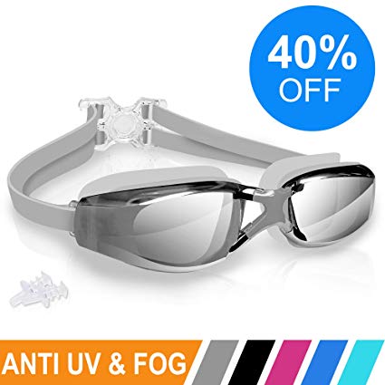 ARTEESOL Swimming Goggles,No Leaking Anti Fog Swim Goggles Crystal Clear Vision Mirrored with UV Protection,Free Protective Case and Earplug Included,for Adults and Kids(5 Colours)