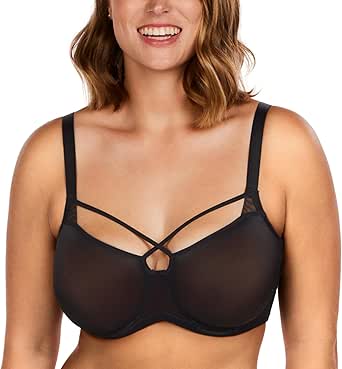 HSIA Women Sheer Mesh Bra, Plus Size Minimizer Bras Underwire Unlined See Through Demi Bras for Large Breast