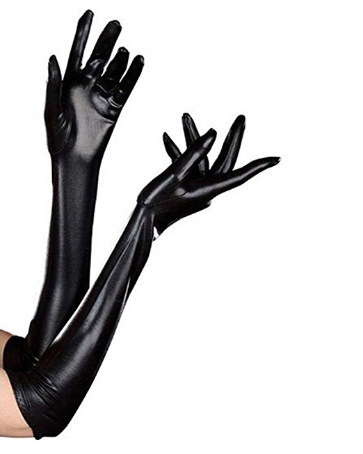 Luwint Women's Sexy Elastic Shiny Wet Look Satin Long Gloves