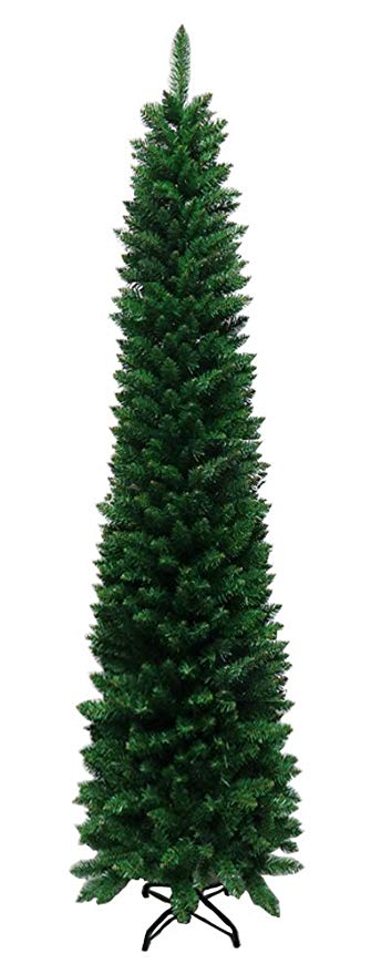 TEKTRUM 7-Feet Artificial Christmas Fir Pencil Tree with Tapered Branch Tips, Solid Metal Stand for Christmas/Holiday/Party - Slim Slender Tree for Tight Spaces (SYCT-1610D-17)