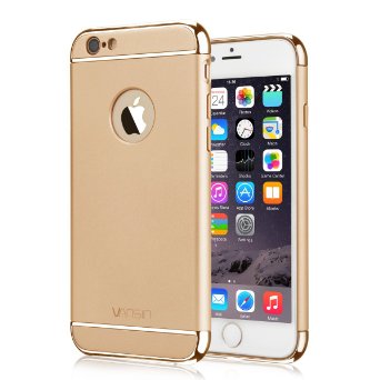 iPhone 6S Case, Vansin 3 In 1 Ultra Thin and Slim Hard Case Coated Non Slip Matte Surface with Electroplate Frame for Apple iPhone 6 (4.7'')(2014) and iPhone 6S (4.7'')(2015) -- Gold
