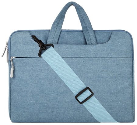 Mosiso Laptop Shoulder Briefcase Bag, Denim Fabric Sleeve Carry Case Handbag Cover for 15-15.6 Inch MacBook Pro, Notebook Computer, Blue