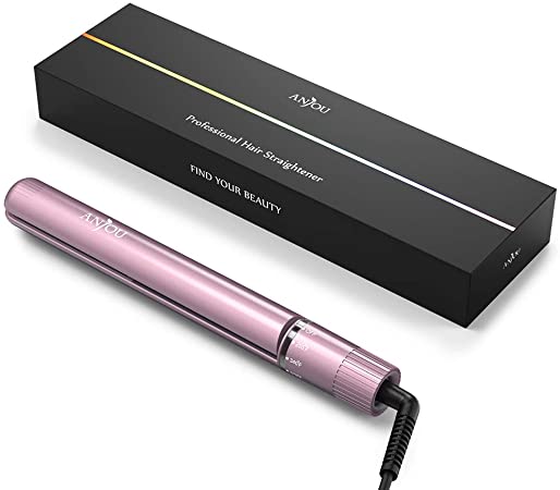 Anjou Hair Straightener Curlers 2 in 1 with Ceramic Coating Tourmaline Flat Iron for All Hair Types with Rotating Adjustable Temperature and Salon High Heat