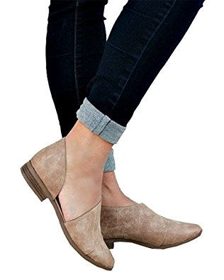 Women's Flat Shoes Slip on Bootie Pointed Toe Low Stack Heel Side Cut Out Casual Ankle Boot