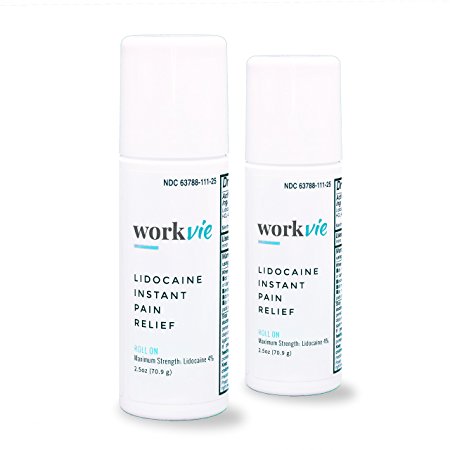 Workvie Lidocaine Pain Relief Roll On Cream 2 pack for Sensitive Skin - Pulled Muscles and Sprains - Instantly Numbs Pain - Plus Arnica, Aloe, and Eucalyptus