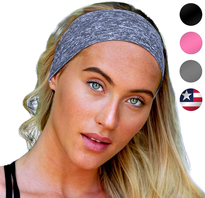 Sports Headband: UNISEX Fitness Headbands For Women & Men. Head Band Sweatband for Running, Yoga, Workout Gym Exercise. NO SLIP Sport Sweatbands & Sweat Wicking Athletic Head Wrap Bands Fit Over Hair