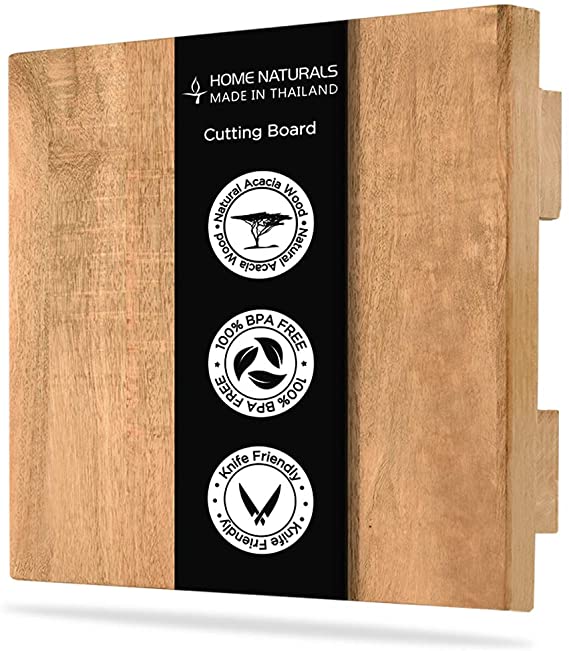 LARGE Wooden Cutting Board with Holder, Made from Thailand 100% Fruit Wood - BPA Free - Eco friendly - Large Size 15" x 15" Butcher Block Chopping Board for Kitchen