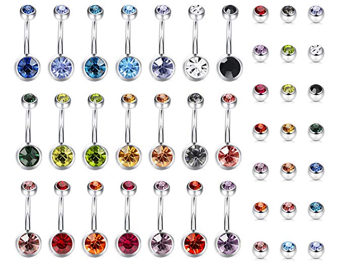 LOLIAS 8-21 Pcs 14G Belly Button Rings for Women Girls Navel Barbell Rings Body Piercing Jewelry