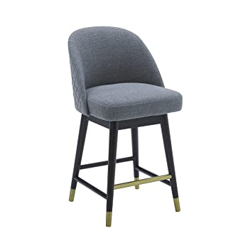 Amazon Brand - Rivet Contemporary Upholstered Counter-Height Swivel Bar Stool with Wood Legs, 37"H, Flannel Grey