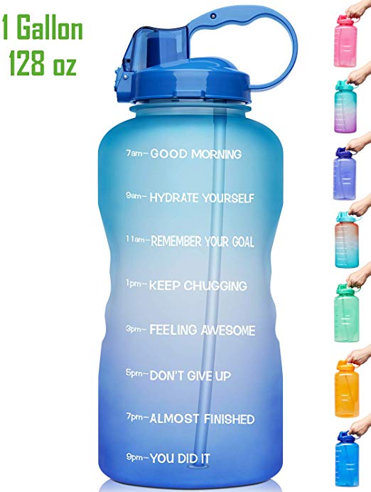 Venture Pal Large 128oz (When Full) Leakproof BPA Free Fitness Sports Water Bottle with Motivational Time Marker & Straw to Ensure You Drink Enough Water Throughout The Day