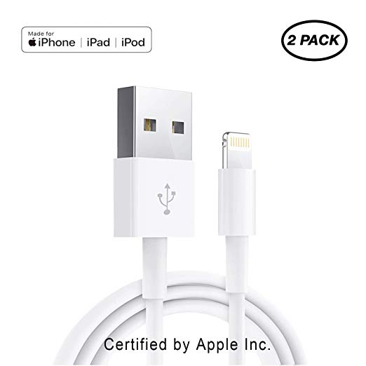 2 Pack Apple iPhone/iPad Charging/Charger Cord Lightning to USB Cable[Apple MFi Certified] Compatible iPhone X/8/7/6s/6/plus/5s/5c/SE,iPad Pro/Air/Mini,iPod Touch(White 1M/3.3FT) Original Certified