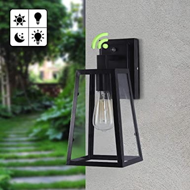 Dusk to Dawn Sensor Outdoor Wall Lanterns, Waterproof Wall Sconce Fixture in Black Finish with Clear Glass, Wall Mount Lights Anti-Rust Black Wall Lamp for Entryway, Porch, Doorway