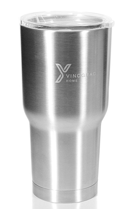Travel Tumbler Stainless Steel 30 Oz. with Slid, Splash Resistant Lid by Yvinograd. Hours of Hot & Cold Drinks. Free eBook - The Coffee Connoisseurs Cookbook.