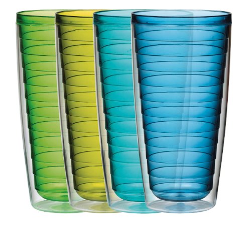 Boston Warehouse 24-Ounce Insulated Tumbler Cool Tones, Set of 4