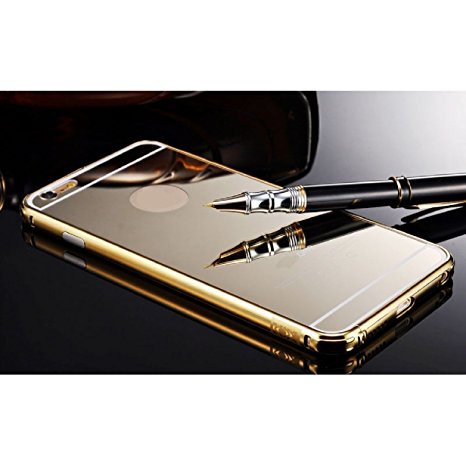 iPhone 6 Plus Golden Mirror Case, Umiko(TM) Luxury Anti-scratch Ultra thin Mirror Metal Aluminum Frame Case iPhone 6 Plus - Gold