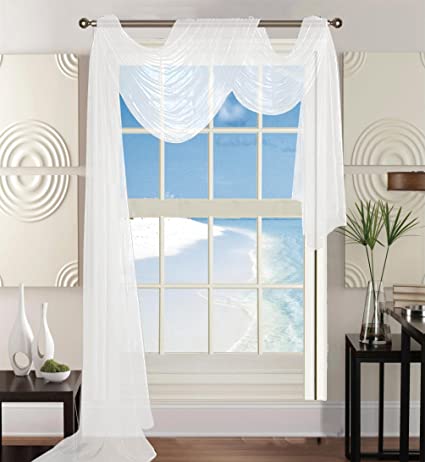 Elegant Comfort 55 X 216 Solid Curtain Sheer Voile Scarf, White