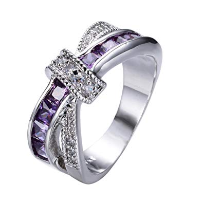 Rongxing Fashion Jewelry Purple Sapphire Womens Zircon Cross White Gold Wedding Ring Sets Size 6-10