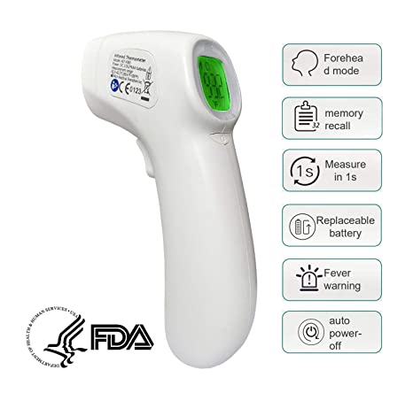 Forehead Thermometer, Ear Thermometer –Digital Infrared Body Temporal Thermometer with Fever Alarm and Memory Function – Ideal for Babies, Infants, Children, Adults, Indoor, LCD Display No Touch
