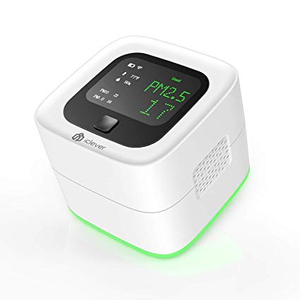 iClever Air Quality Monitor, Wireless Chargeable Air Quality Tester for PM2.5/PM10/PM1.0/Temperature/Humidity, Indoor Outdoor Air Detector for Home/Office/Car and Various Occasion (White)