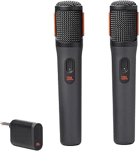 JBL Partybox Wireless Mic, lot de 2 microphones sans fil numériques, 20 heures d'autonomie, batteries rechargeables, connexion stable de 2,4 GHz, réduction des bruits indésirables