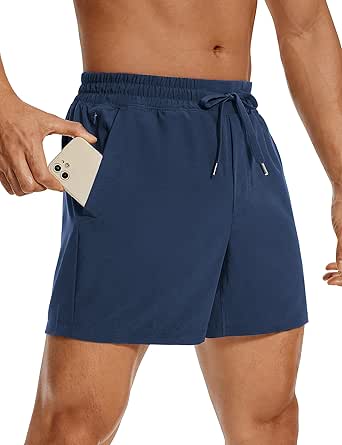 CRZ YOGA Men's Linerless Workout Shorts - 5'' Lightweight Quick Dry Running Sports Athletic Gym Shorts with Pockets