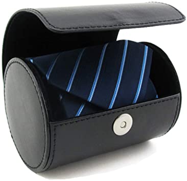 WAJJ Men’s Necktie Travel Case, Tie Anti-Wrinkle Organizer Box - Formal Cylinder Shape (Black)