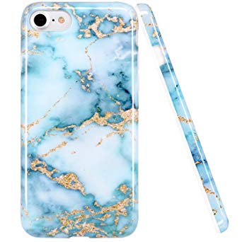 iPhone 7 Case,iPhone 7 Case, LUOLNH Blue and Gold Marble Design Slim Shockproof Flexible Soft Silicone Rubber TPU Bumper Cover Skin Case for iPhone 7/8 4.7 inch