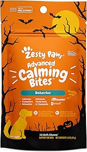 Zesty Paws Calming Chews for Dogs - Composure & Relaxation for Everyday Stress & Separation - with Ashwagandha, Organic Chamomile, L-Theanine & L-Tryptophan – Turkey Melatonin - 10 Count - Halloween