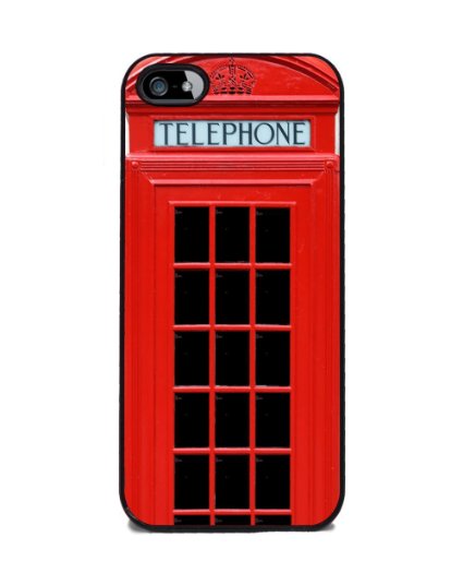 Red British Phone Booth - iPhone 5 or 5s Cover, Cell Phone Case - Black Silicone Rubber Sides