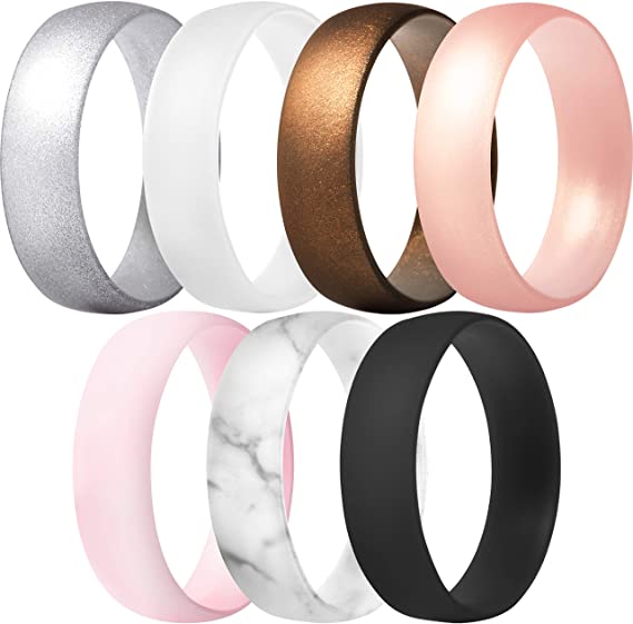 ThunderFit Silicone Rings, 7 Rings / 1 Ring Wedding Bands for Men & Women 6mm Wide - 1.65mm Thick