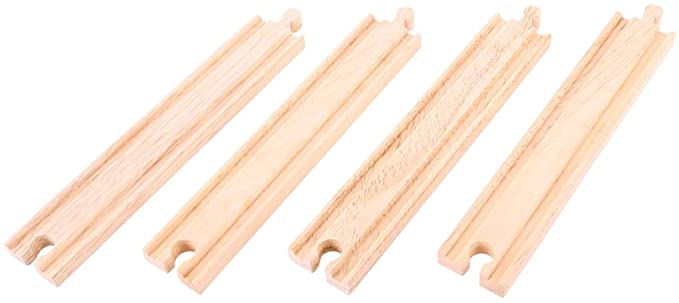 Bigjigs Rail Wooden Long Straights (Pack of 4) Railway Train Track Expansion