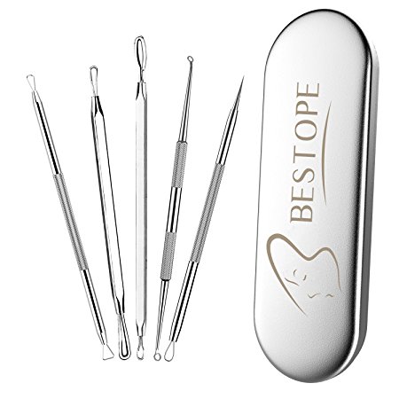 BESTOPE Blackhead Remover Pimple Comedone Extractor Tool Best Acne Removal Kit - Treatment for Blemish, Whitehead Popping, Zit Removing for Risk Free Nose Face Skin with Metal Case