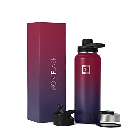 IRON °FLASK Sports Water Bottle - 14oz,18oz,22oz,32oz,40oz, or 64oz, 3 Lids (Spout Lid), Vacuum Insulated Stainless Steel, Hot Cold, Modern Double Walled, Simple Thermo Mug, Hydro Metal Canteen