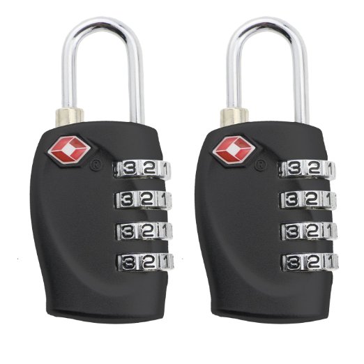 GikPal 2 Pack TSA Approved Luggage Locks, TSA Suitcase Lock, 4 Digit TSA Combination Luggage Locks for Travel Safety and Security - Black